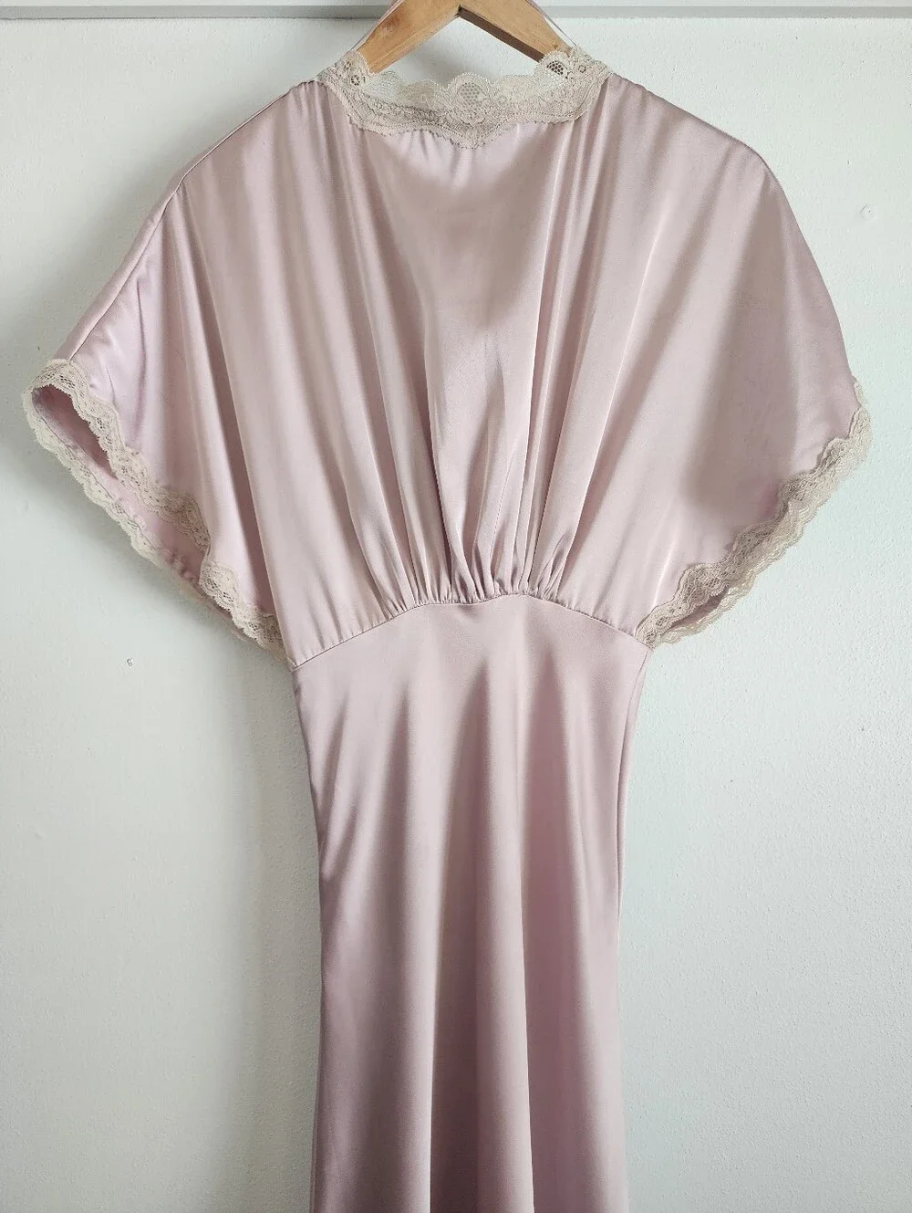 Pink Satin Lace Maxi Dress Small V-Neck Flowy Gown by Dress Forum Los Angeles - Picture 10 of 15